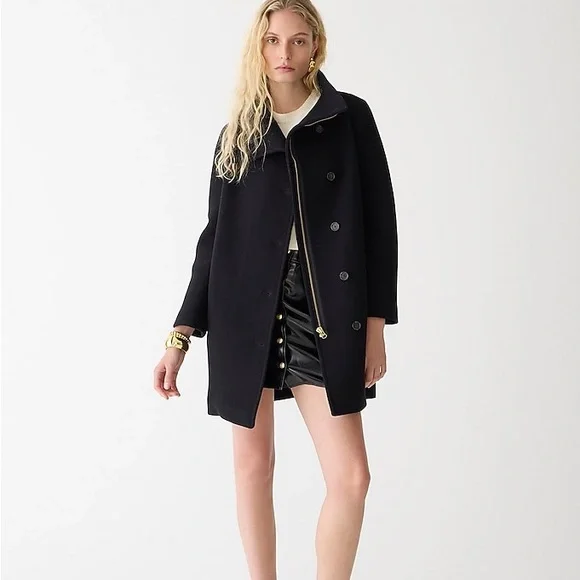 J Crew Black Cocoon Villa coat italian stadium cloth wool tortoise button funnel - Picture 1 of 11